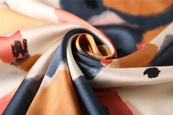 ANDANTINO 100% Mulberry Silk Square Scarf for Hair-25.6" X25.6'' Women Men Natural Silk Neckerchief Digital Printed Headscarf