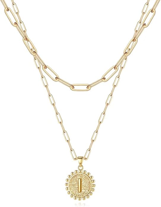Ursteel Layered Initial Necklaces for Women, 14K-Gold-Plated Dainty Layering Paperclip Chain Necklaces for Women Jewelry
