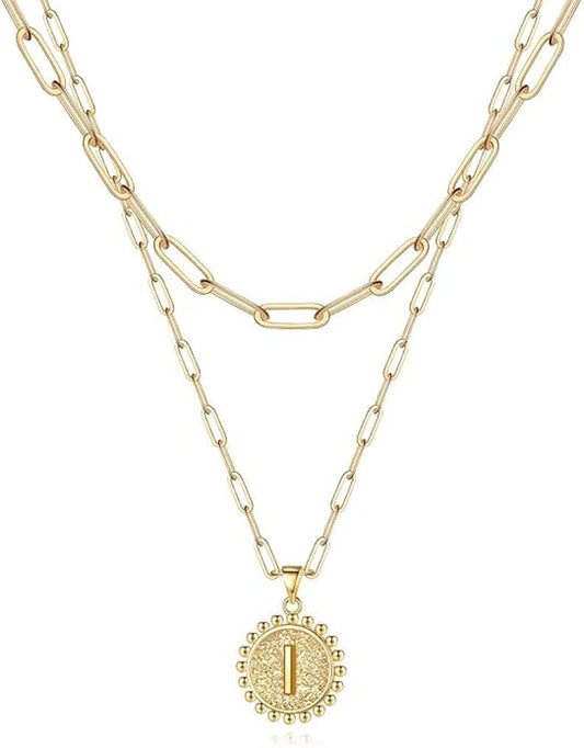 Ursteel Layered Initial Necklaces for Women, 14K-Gold-Plated Dainty Layering Paperclip Chain Necklaces for Women Jewelry