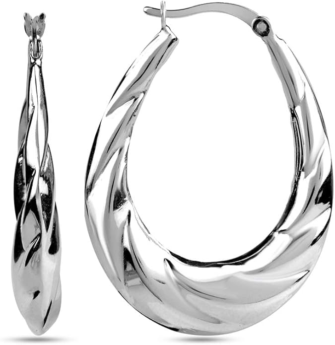 LeCalla 925 Sterling Silver Shrimp Classic Diamond-Cut Light-Weight Hoop Earrings for Women