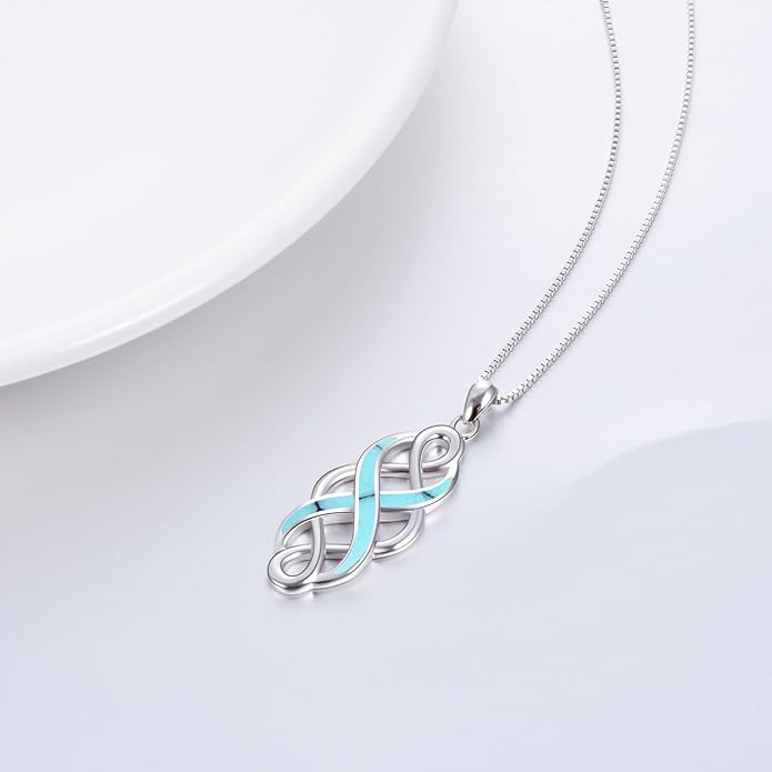 YFN Irish Celtic Knot Created Opal Pendant Necklace Sterling Silver Black Necklaces for Women Men 18"