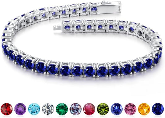 Iefil Christmas Gifts for Women - Size 6.5" - 7" Sterling Silver Tennis Birthstone Bracelet, Anniversary Birthday Gifts for Women