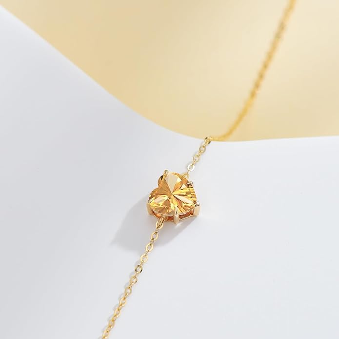 14k Gold Love Heart Gemstone Bracelet for Women,7MM Heart-cut Created Birthstone Anniversary Birthday Mother's Day Bracelets Jewelry for Mom Her 6.5''+2''