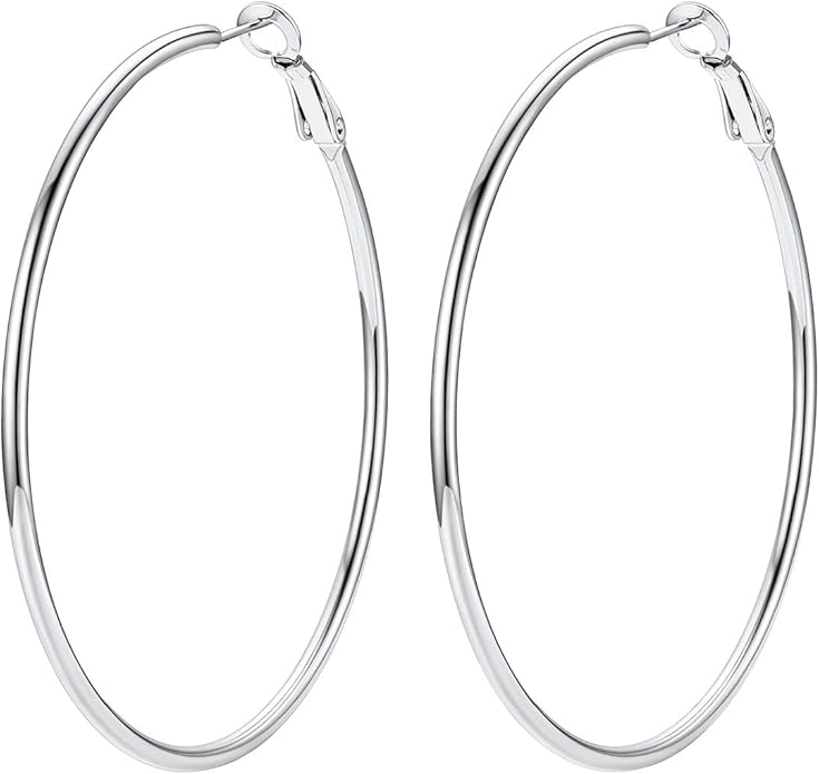 FOCALOOK 14K Gold Plated Lightweight Large Hoops| 2mm Thin Hoop Earrings for Women 30/40/50/70/100mm