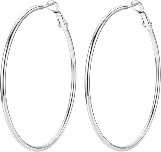 FOCALOOK 14K Gold Plated Lightweight Large Hoops| 2mm Thin Hoop Earrings for Women 30/40/50/70/100mm