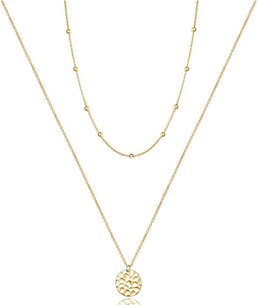 Turandoss Dainty Layered Choker Necklace, Handmade Y Pendant Necklace Multilayer Bar Disc Necklace Adjustable Layering Choker Necklaces for Women