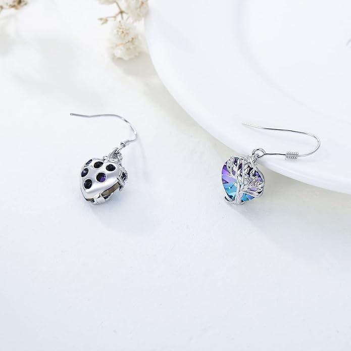 TOUPOP Tree of Life Earrings 925 Sterling Silver Family Tree Dangle Drop Earrings Crystal Jewelry Birthday Christmas Gifts for Women Her