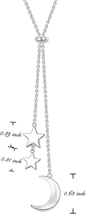 Long Chain Dainty Necklace Simple Style 925 Sterling Silver Star Moon Pendant Adjustable Y Shaped Necklace Jewelry for Women