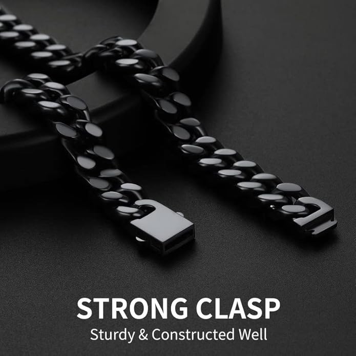 ChainsHouse Stainless Steel Mens Cuban Link Chain, Black/ 18K Gold Plated Miami Cuban Chain Necklace, 5mm/7mm/9mm/12mm/14mm Width, No Tarnish& Durable Hip Hop Mens Jewelry, 18"-30", Send Gift Box