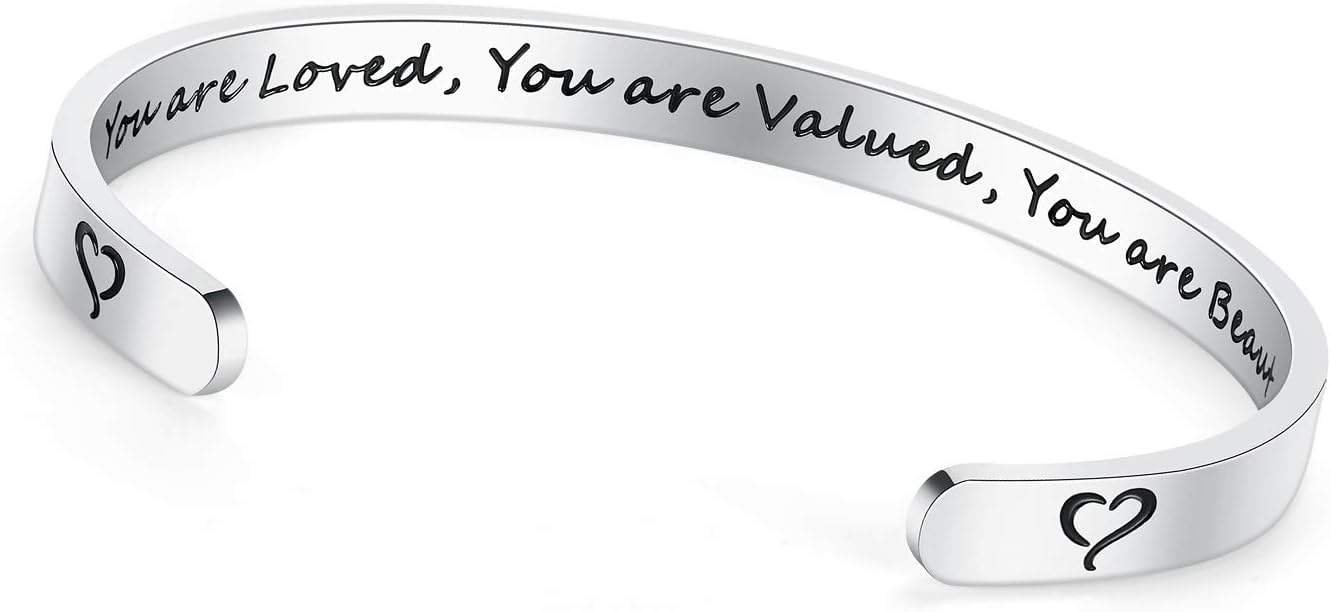 TONY & SANDY Inspirational Bracelets for Women Teen Girls Personalized Gifts for Daughter Granddaughter Mom Sister Friends Stainless Steel Engraved Cuff Birthday Easter Christmas