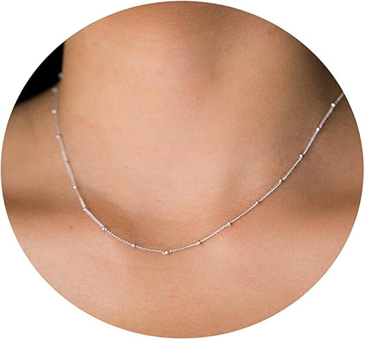 Dainty Chain Necklace for Women, 18K Gold Plated Coin Disc Choker Necklaces Simple Satellite Beaded Twisted Thin Paper Clip Chain Everyday Jewelry Gifts