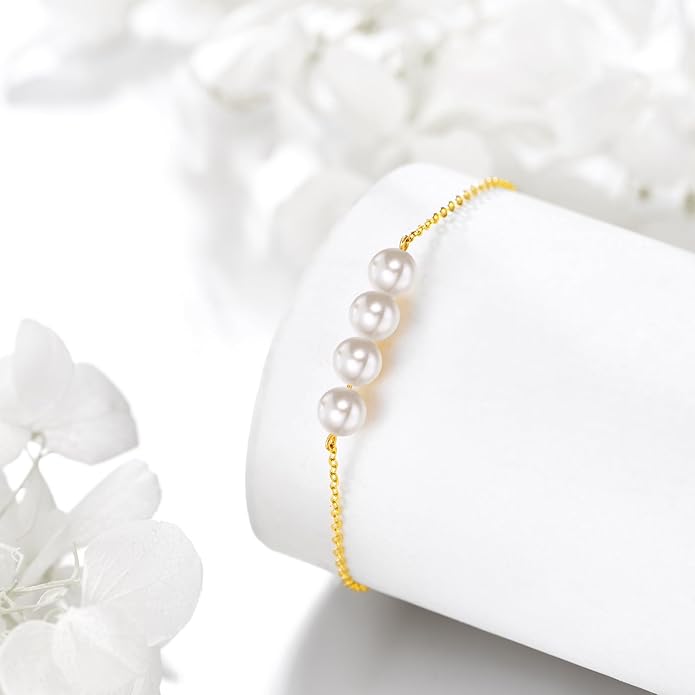 KECHO 14K Real Gold Freshwater Cultured Pearl Bracelet 14K Solid Gold Jewelry Anniversary Birthday Gift for Women