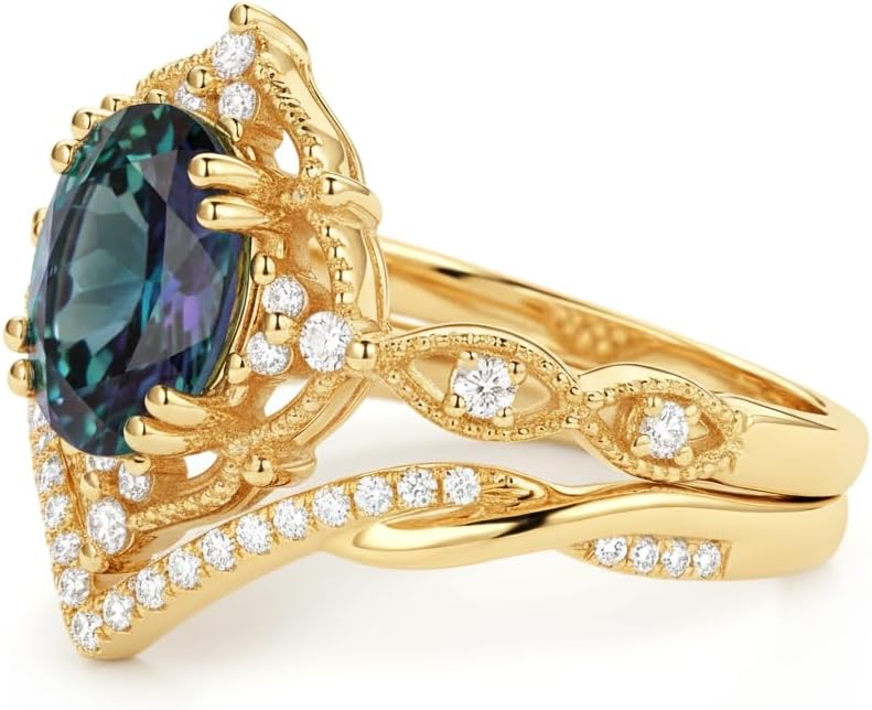 Oval Cut Vintage Gemstone Engagement Rings set for Women S925 Sterling Silver/10K/14K/18K Gold Birthstone Promise Anniversary Bridal Set Ring for her