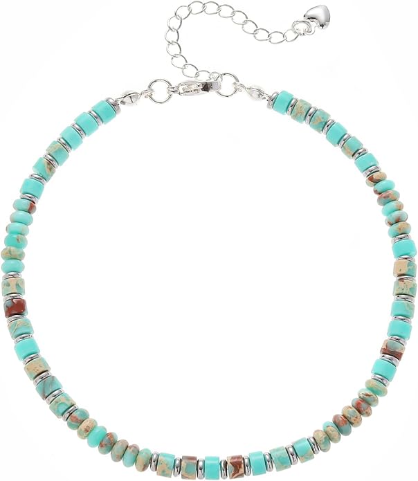 XIJIN Natural Stone Beaded Anklets for Women Handmade Beach Boho Turquoise Beads Ankle Bracelet Jewelry Gift for Her