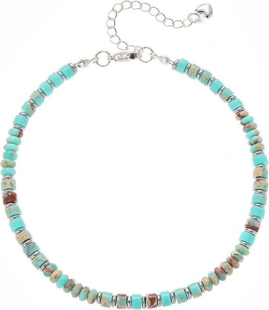 XIJIN Natural Stone Beaded Anklets for Women Handmade Beach Boho Turquoise Beads Ankle Bracelet Jewelry Gift for Her