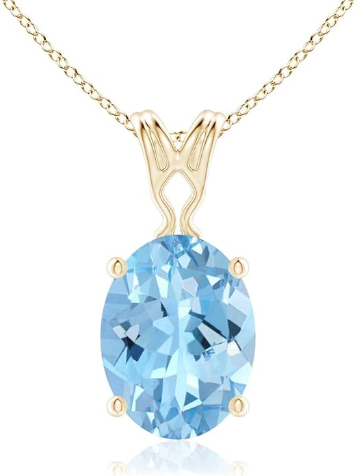Angara Natural Aquamarine Solitaire Pendant for Women | Vintage in 14K Solid Gold/Platinum With 18" Chain | March Birthday, Anniversary, Gemstone Jewelry Gift