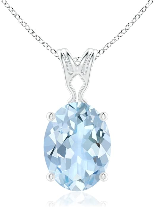 Angara Natural Aquamarine Solitaire Pendant for Women | Vintage in 14K Solid Gold/Platinum With 18" Chain | March Birthday, Anniversary, Gemstone Jewelry Gift