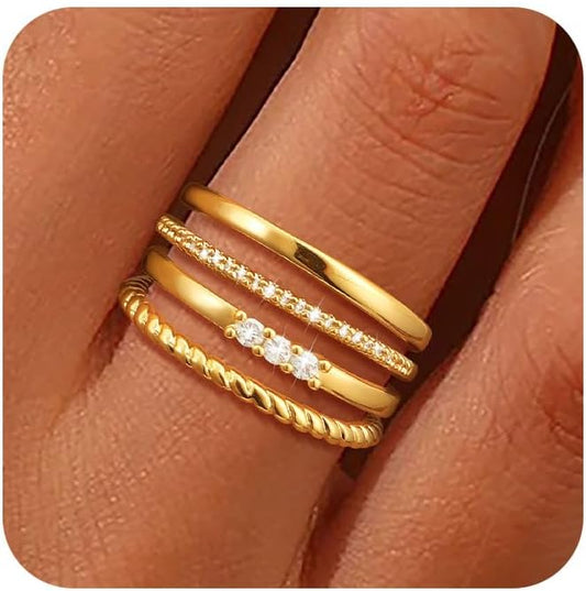 FAONDU Gold Rings for Women Stackable Rings Dainty Thin Non Tarnish Rings 14k Gold Plated Trendy CZ Ring Set Thumb Knuckle Rings Engagement Band Rings Jewelry Size 6 7 8 9 10