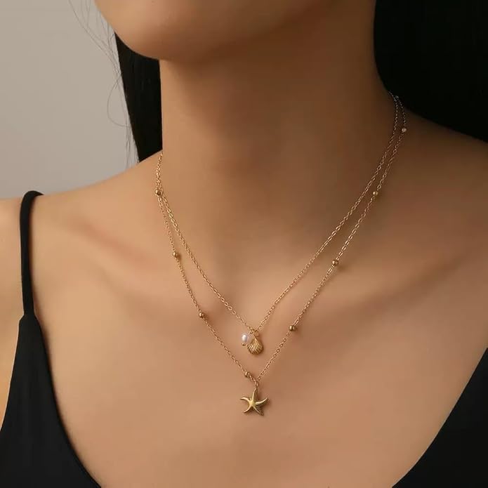 16 Pairs Starfish Jewelry Set for Women Dainty Seashell Necklace Starfish Earring Open Ring Boho Layer Charm Necklace Summer Beach Bracelets and Natural White Anklet Set Trendy Beachy Vacation Accessories Gift