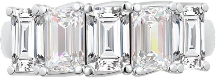 Houston Diamond District 1 to 6 Carat LAB GROWN Emerald Cut 5 Stone Ring Diamond Wedding Band Value Collection (E-F Color VS1-VS2 Clarity)