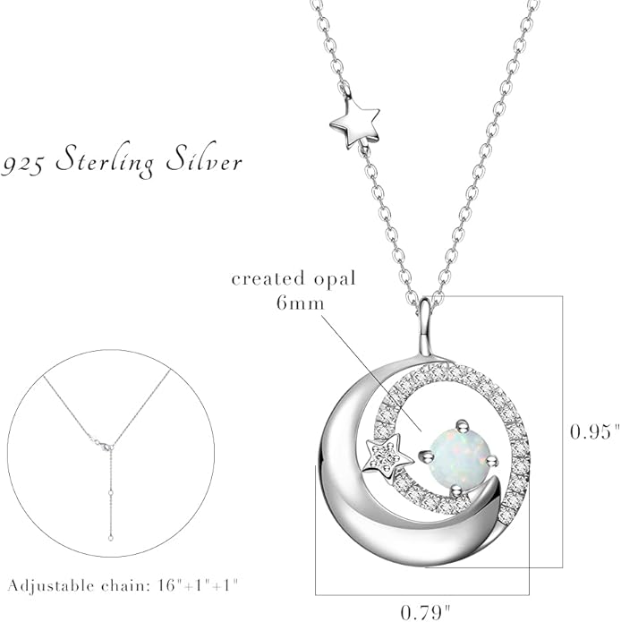 FANCIME Birthstone Necklaces 925 Sterling Silver Moon and Star Pendant Fine Jewelry Birthday Christmas Gifts for Mom Wife Her Daughter, Adjustable Chain 16+2"
