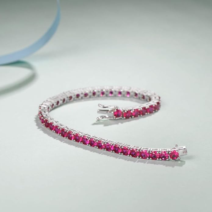 FANCIME Birthstone Bracelet Sterling Silver Gemstone Tennis Bracelets Fine Jewelry Wedding Bridal Prom Birthday Gift for Women Her, Length 7.2 Inch Width 4mm