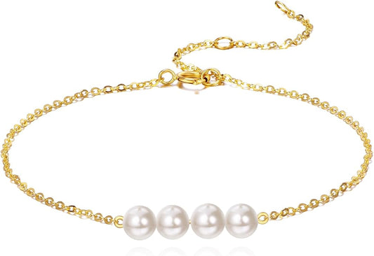 KECHO 14K Real Gold Freshwater Cultured Pearl Bracelet 14K Solid Gold Jewelry Anniversary Birthday Gift for Women