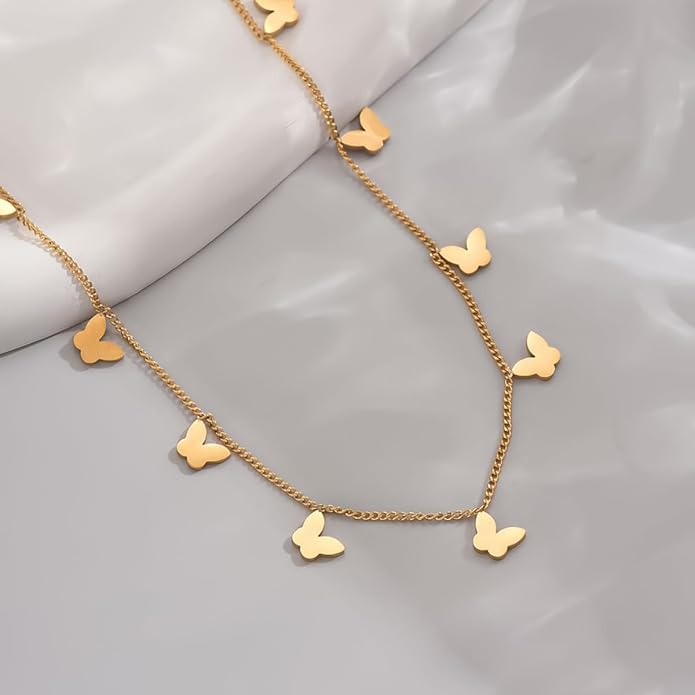 Gold Chain Necklace for Women 18K Gold Plated Stainless Steel Necklace Dainty Star Cross Heart Choker Chains Simple Delicate Minimalist Trendy Jewelry