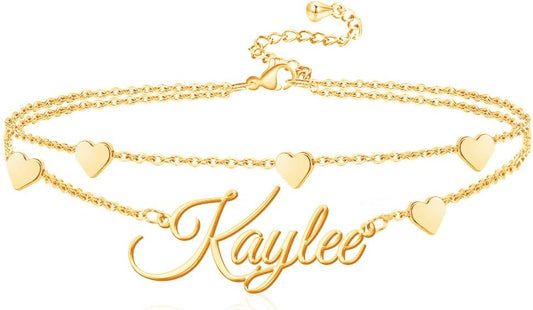 Yofair Ankle Bracelets for Women 18K Gold Plated Custom Gold Name Anklet Personalized Dainty Anklet Bracelet Summer Beach Jewelry for Women