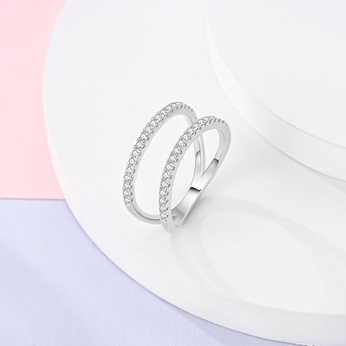 NARMO 925 Sterling Silver Rings for Women Evil Eyes Rings Entwined Line Cubic Zirconia Rings Simple Stackable Finger Rings Engagement Ring Personality Rings Size 6-9