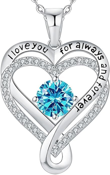 Birthstone Infinity Heart Necklace for Women Wife Girlfriend Mom Daughter Gifts S925 Silver Jewelry For Anniversary Rose Gold Gifts For Birthday Christmas Mothers Valentines Day