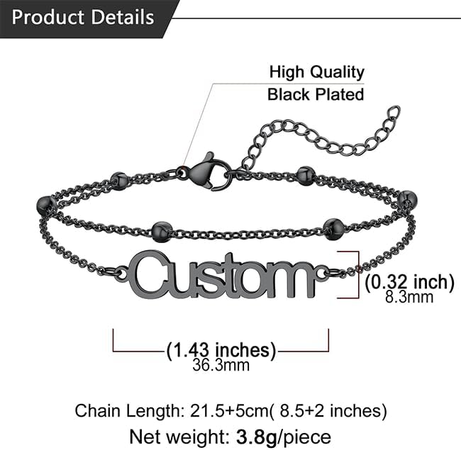 U7 Custom Layered Ankle Bracelets for Women Stainless Steel Bead/Cuban/Figaro/Rope/Wheat Chain Anklet Waterproof Anklet Jewelry for Beach Vacation