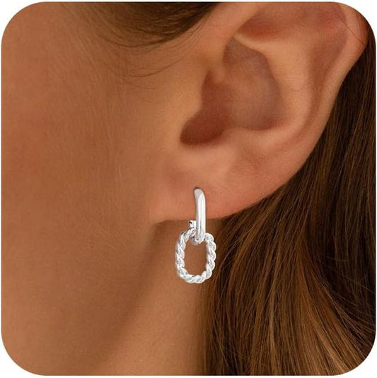 Gold Earrings for Women Trendy, Simple Dainty 14K Gold Plated Paperclip Square Chain Link Dangle Hoops Earrings Pin Stud Huggie Earrings Lightweight Hypoallergenic Minimalist Aesthetic Gold Jewelry for Christmas Gifts