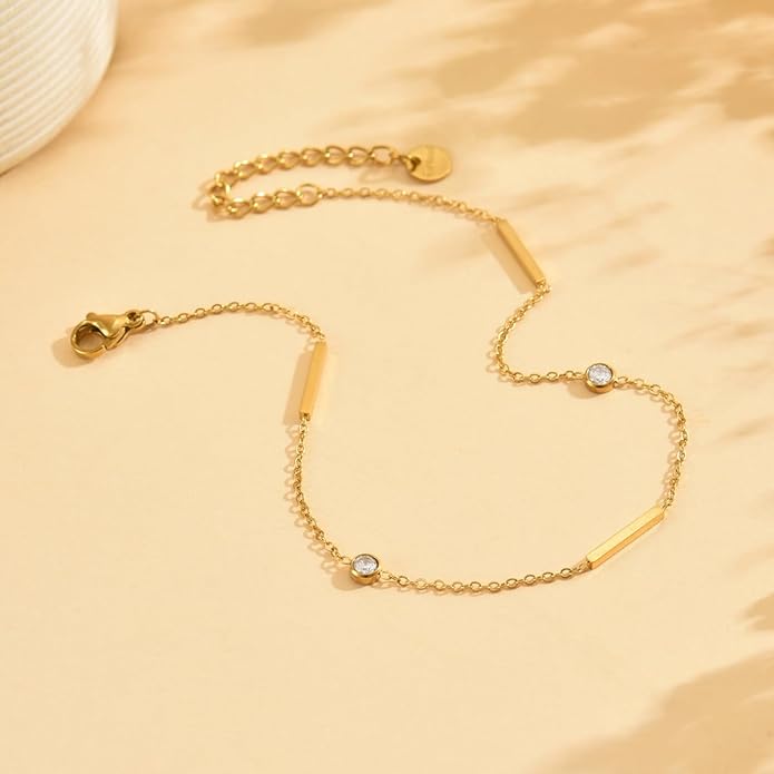 Anklet Bracelets for Women 18K Gold Plated Tennis Anklets Dainty Sapphire Paperclip Pearl Sequin Droplet Adjustable Large Anklet Bracelets Simple Beach Summer Waterproof Foot Jewelry