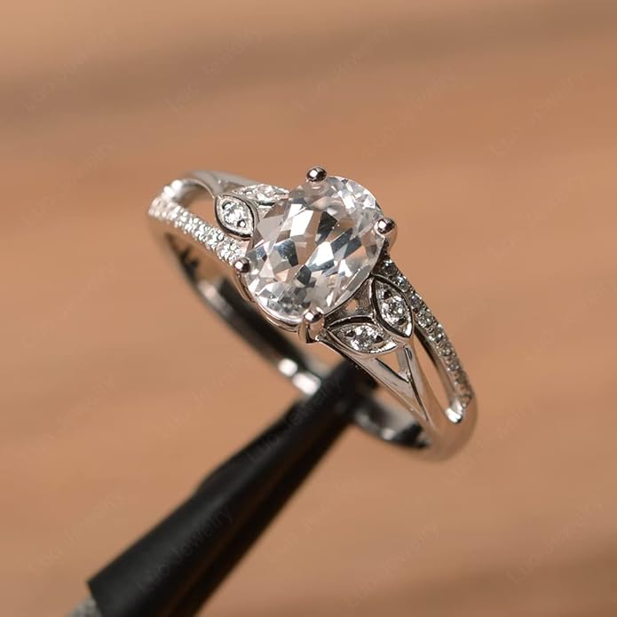 925 Sterling Silver Oval Shaped 8X6 MM Gemstone Ring Leaf Engagement Ring for Women Jewelry