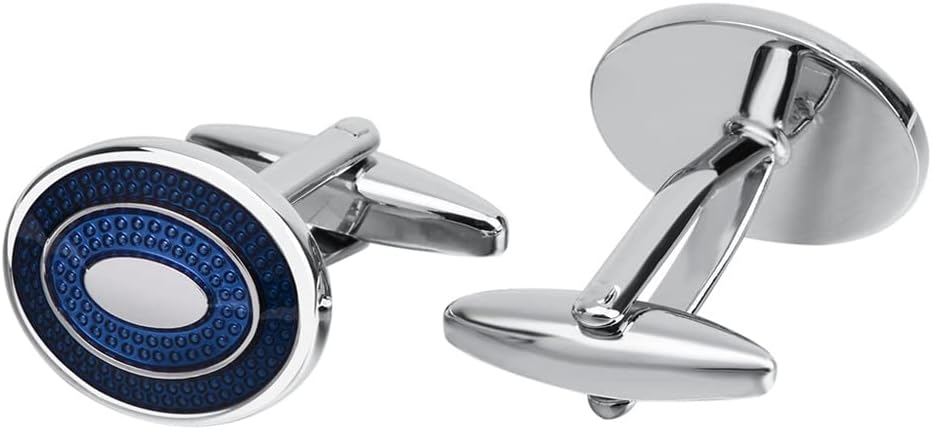 Fomissky Oval Navy Blue Cufflinks for Men Silver Plated, Personalized Men's Cuff Links Groom Wedding Gifts Tuxedo Business Shirt Accessories