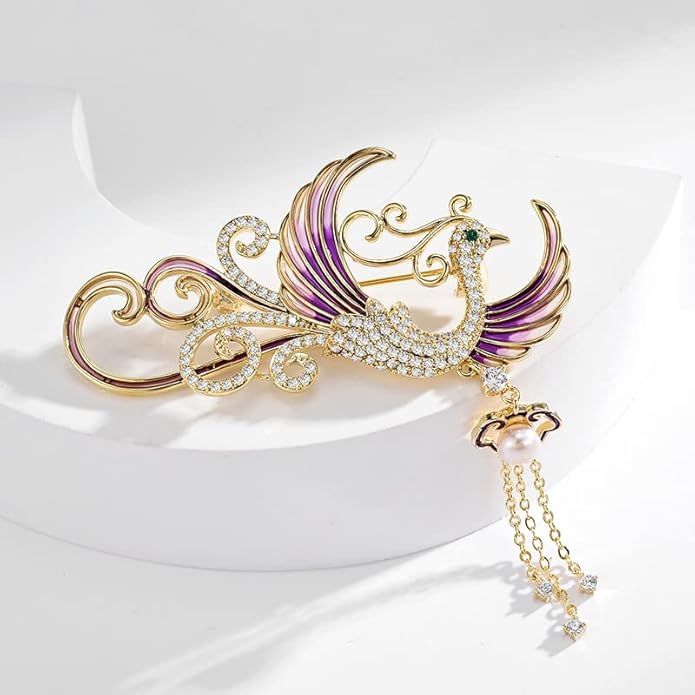 Exquisite 14K Gold Phoenix Brooch for Women, Inlaid with Moissanite and Premium Gemstones, Ideal Luxury Gift for Holidays and Special Occasions