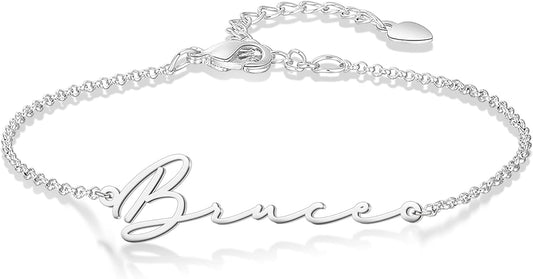 LucySky Custom Bracelets with 2 Names for Women, 925 Sterling Silver Adjustable Personalized Name Anklet, Custom Bracelets Summer Beach Jewelry Dainty Gifts for Wife, Sister, Friends
