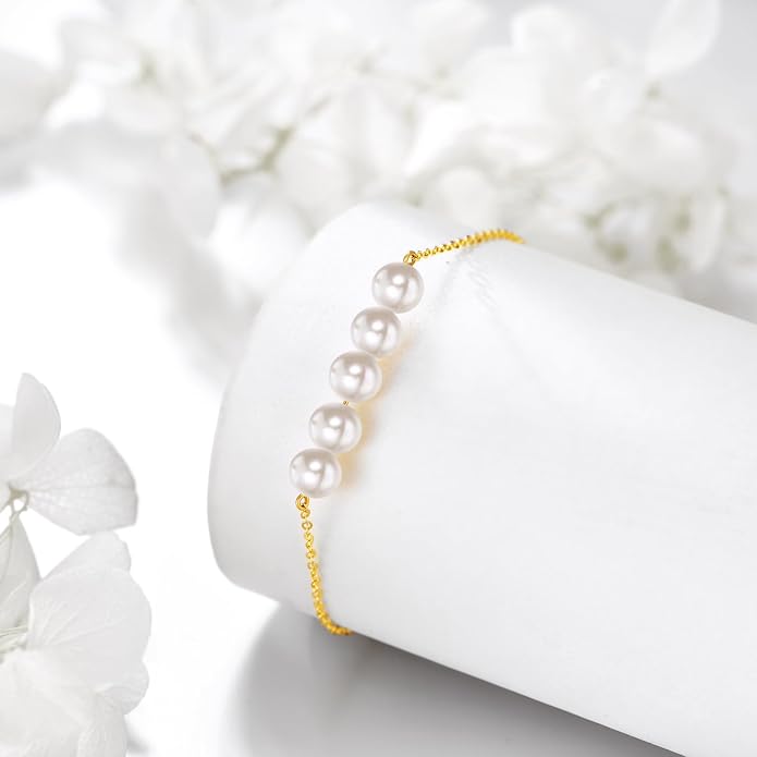 KECHO 14K Real Gold Freshwater Cultured Pearl Bracelet 14K Solid Gold Jewelry Anniversary Birthday Gift for Women