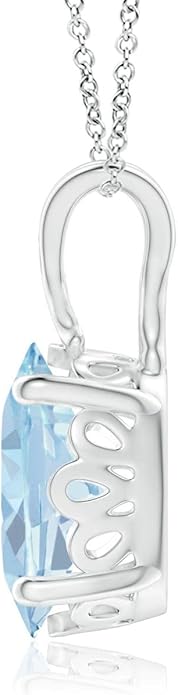 Angara Natural Aquamarine Solitaire Pendant for Women | Vintage in 14K Solid Gold/Platinum With 18" Chain | March Birthday, Anniversary, Gemstone Jewelry Gift
