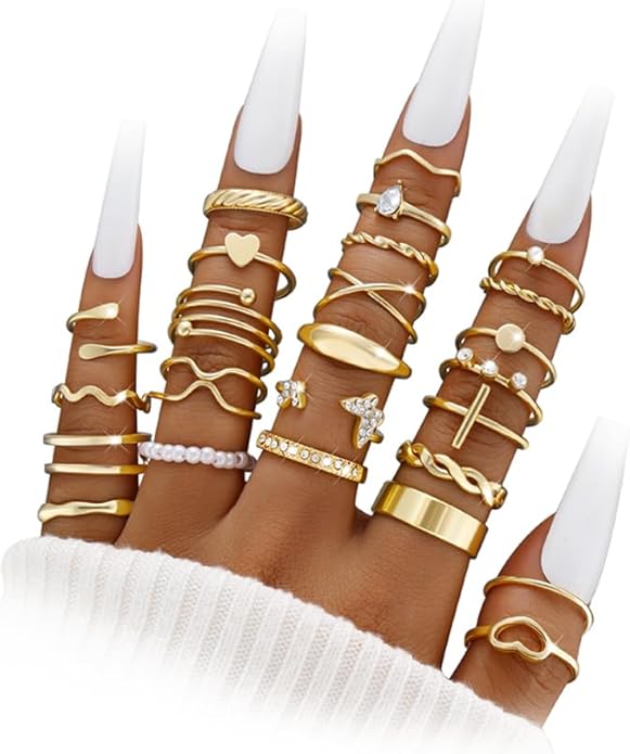 iF YOU 25 Pcs Gold Knuckle Ring Set for Women, Chunky Stackable Finger Midi Rings, Silver Simple Stacking Cute Rings Pack Trendy Stuff Jewelry Gift