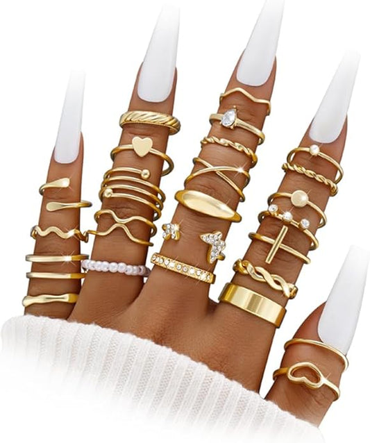 iF YOU 25 Pcs Gold Knuckle Ring Set for Women, Chunky Stackable Finger Midi Rings, Silver Simple Stacking Cute Rings Pack Trendy Stuff Jewelry Gift