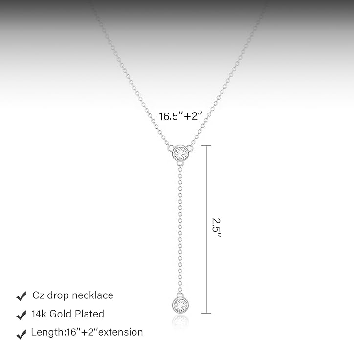 Lariat Gold Necklace for Women, Dainty Long Necklace 14k Gold Plated/Silver Y-Shaped Layered Beaded Chain Drop Necklaces for Women Trendy Simple Gold Jewelry for Women Gifts