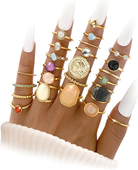 iF YOU 25 Pcs Gold Knuckle Ring Set for Women, Chunky Stackable Finger Midi Rings, Silver Simple Stacking Cute Rings Pack Trendy Stuff Jewelry Gift