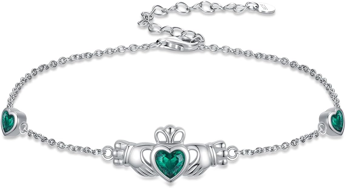 Infinity Love Heart/Claddagh Bracelet for Women 925 Sterling Silver Charm Link Bracelet Adjustable Valentine’s Day Jewelry Gift for Her