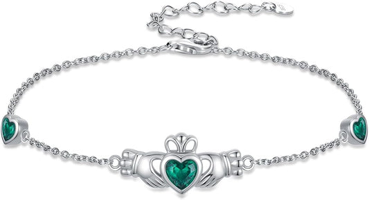 Infinity Love Heart/Claddagh Bracelet for Women 925 Sterling Silver Charm Link Bracelet Adjustable Valentine’s Day Jewelry Gift for Her