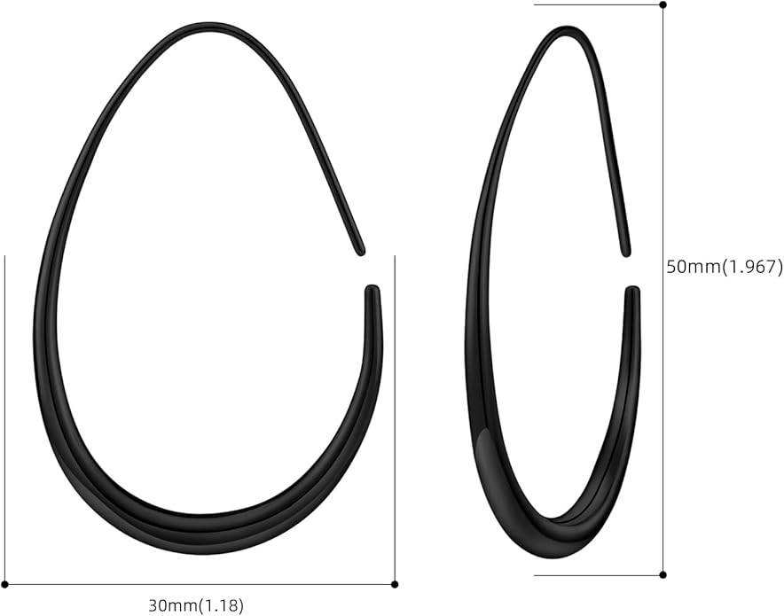 Lightweight Teardrop Hoop Earrings for Women - 14k Gold/White Gold Plated Large Oval Pull Through Hoop Earrings High Polished Statement Jewelry Gift for Women