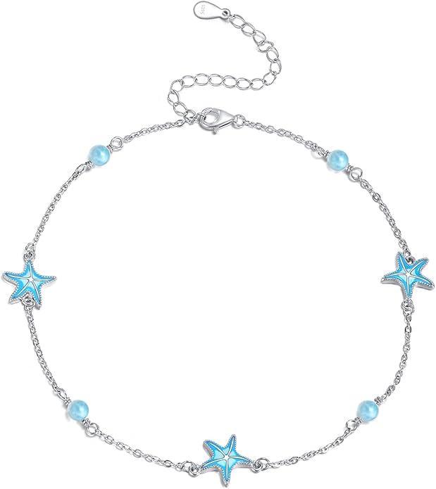 CRMAD Beach Starfish Anklet for Women Sterling Silver Moonstone Beach Anklet Irish Jewelry (starfish)