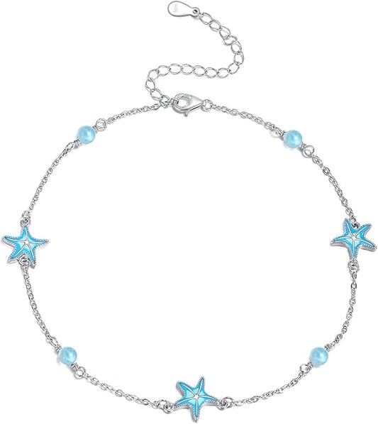 CRMAD Beach Starfish Anklet for Women Sterling Silver Moonstone Beach Anklet Irish Jewelry (starfish)