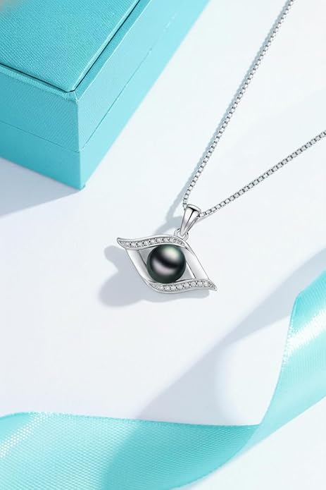 KANNSOAR Tahitian Black Pearl Pendant Necklace AAAA 18K White Gold Plated 925 Sterling Silver Black Pearl Jewelry Gift for Women Mother Wife Her for Anniversary Christmas Birthday